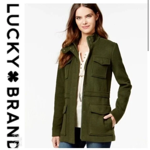 Lucky Brand Olive Green Military Style Field Jacket Wool Blend - Picture 1 of 15